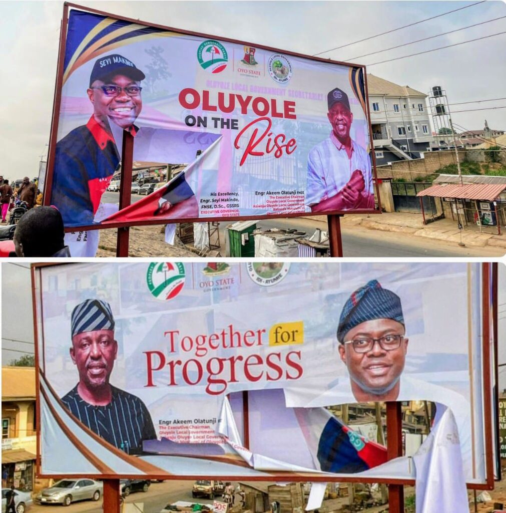 Vandals destroy Akeem Olatunji’s billboards in Oluyole LG, security vow to fish out perpetrators